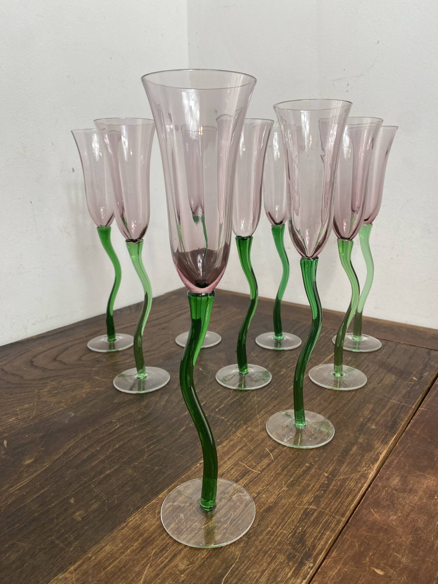 Coupes à champagne, verre soufflé, tulipe
