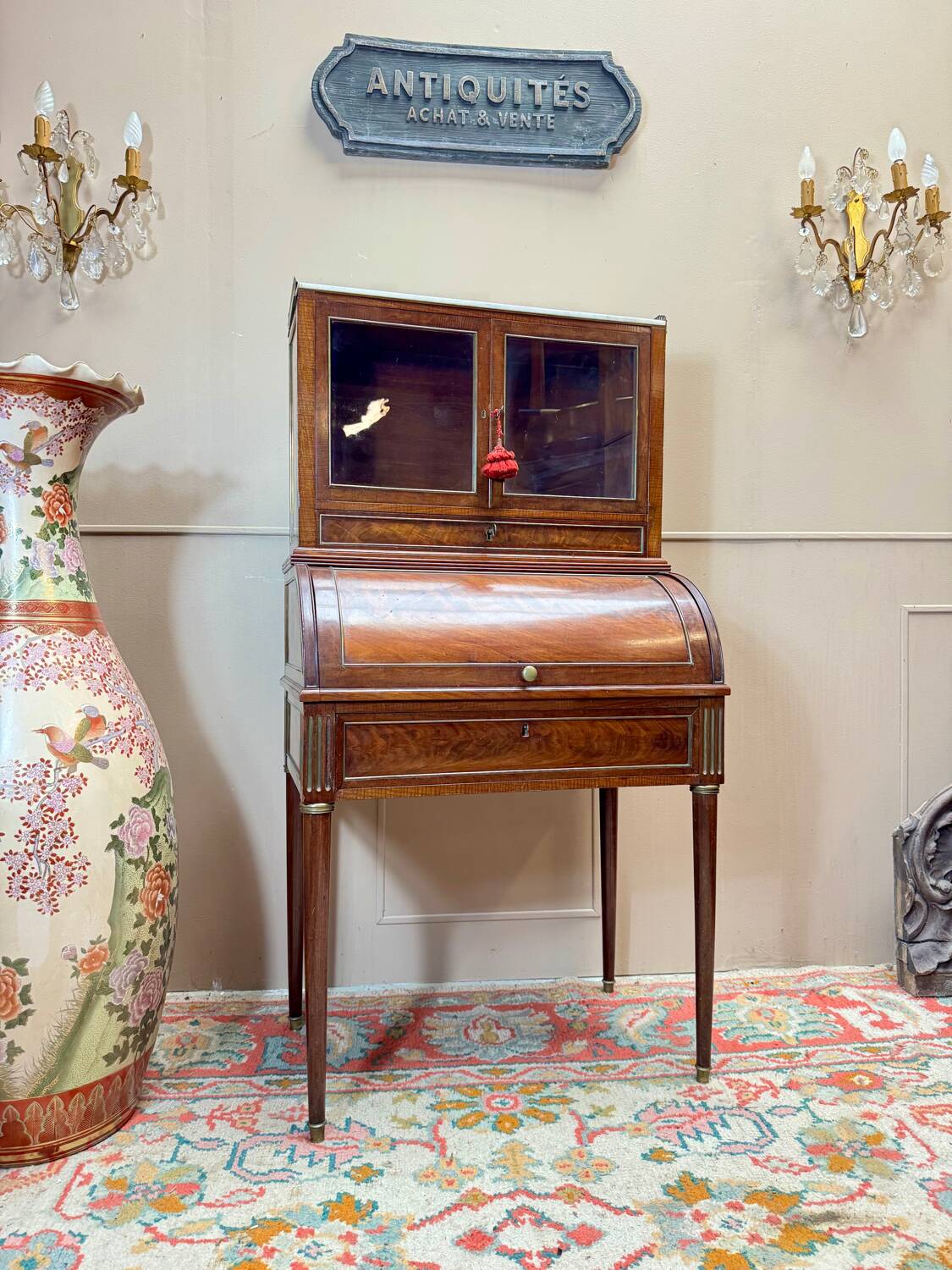 Louis XVI/18th century mahogany roll-top desk forming a display case