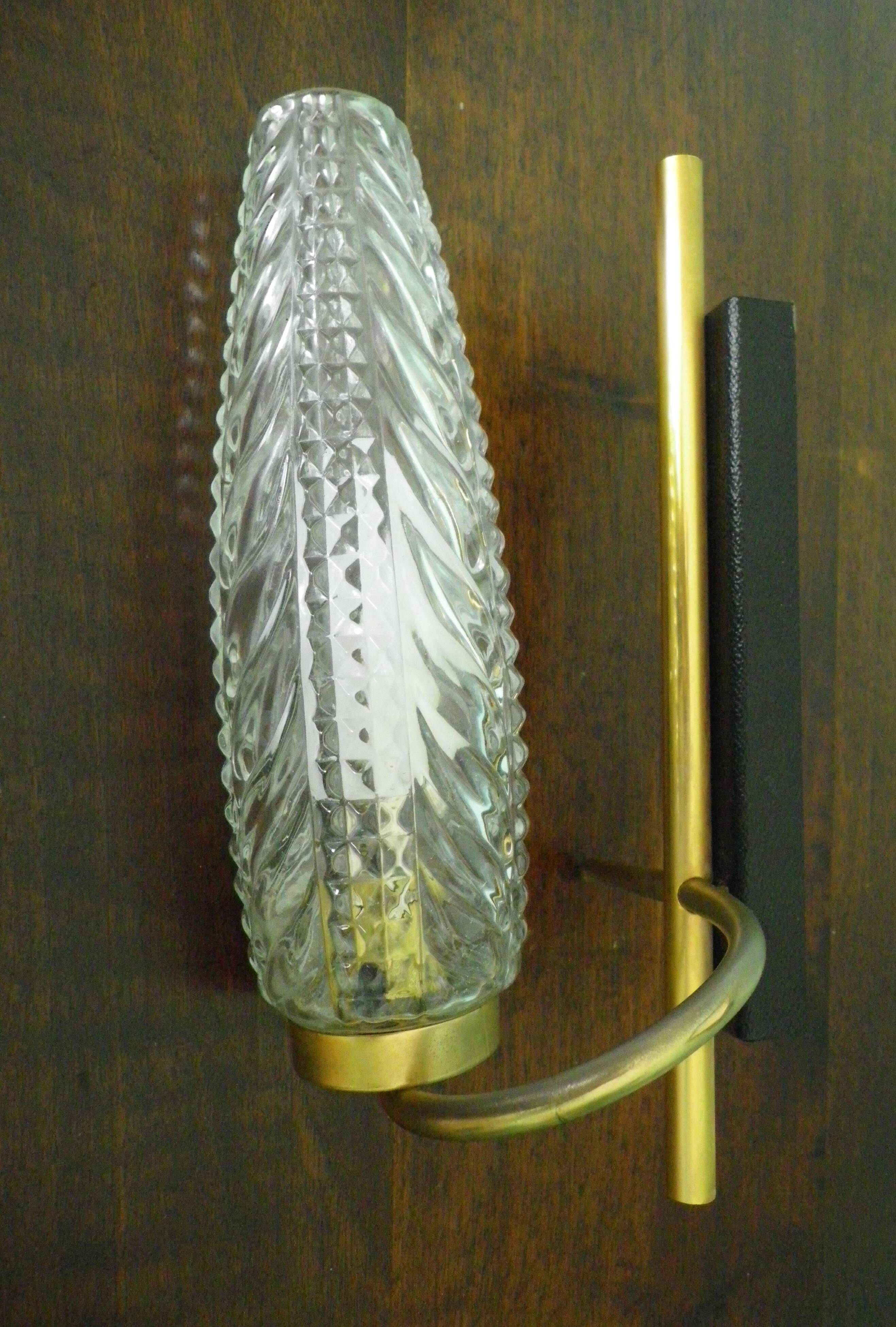 Vintage Glass Moulded Wall Sconces, 1960s, Set of 2