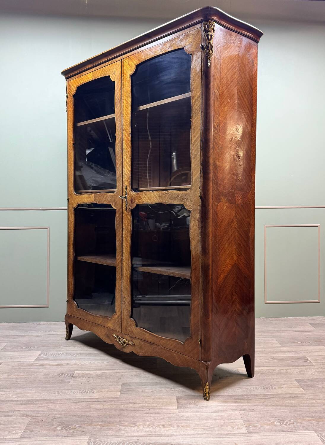 Louis xv style marquetry glass bookcase xix eme century