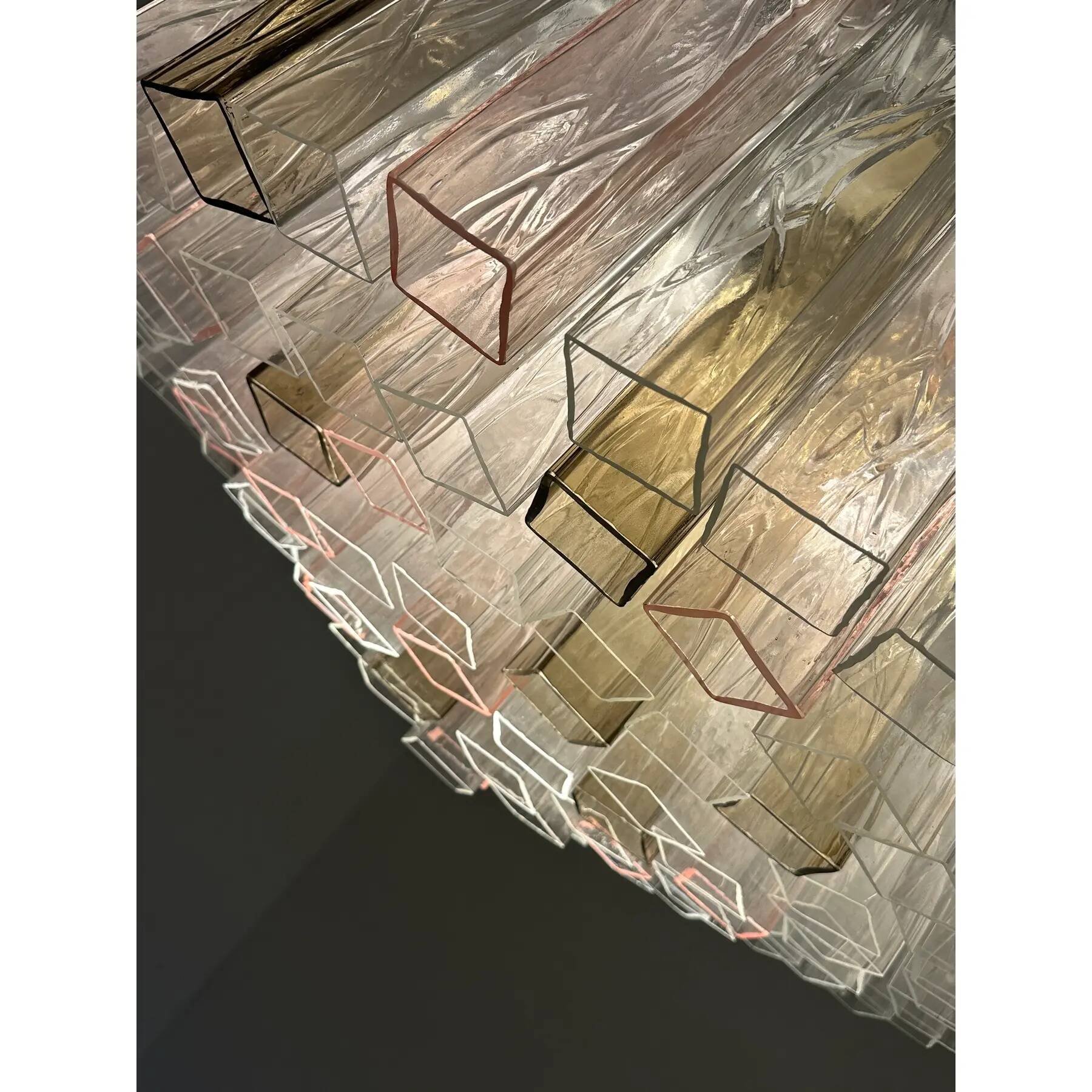 Contemporary Clear, Pink and Fumè “Squares” Murano Glass Flush Mount