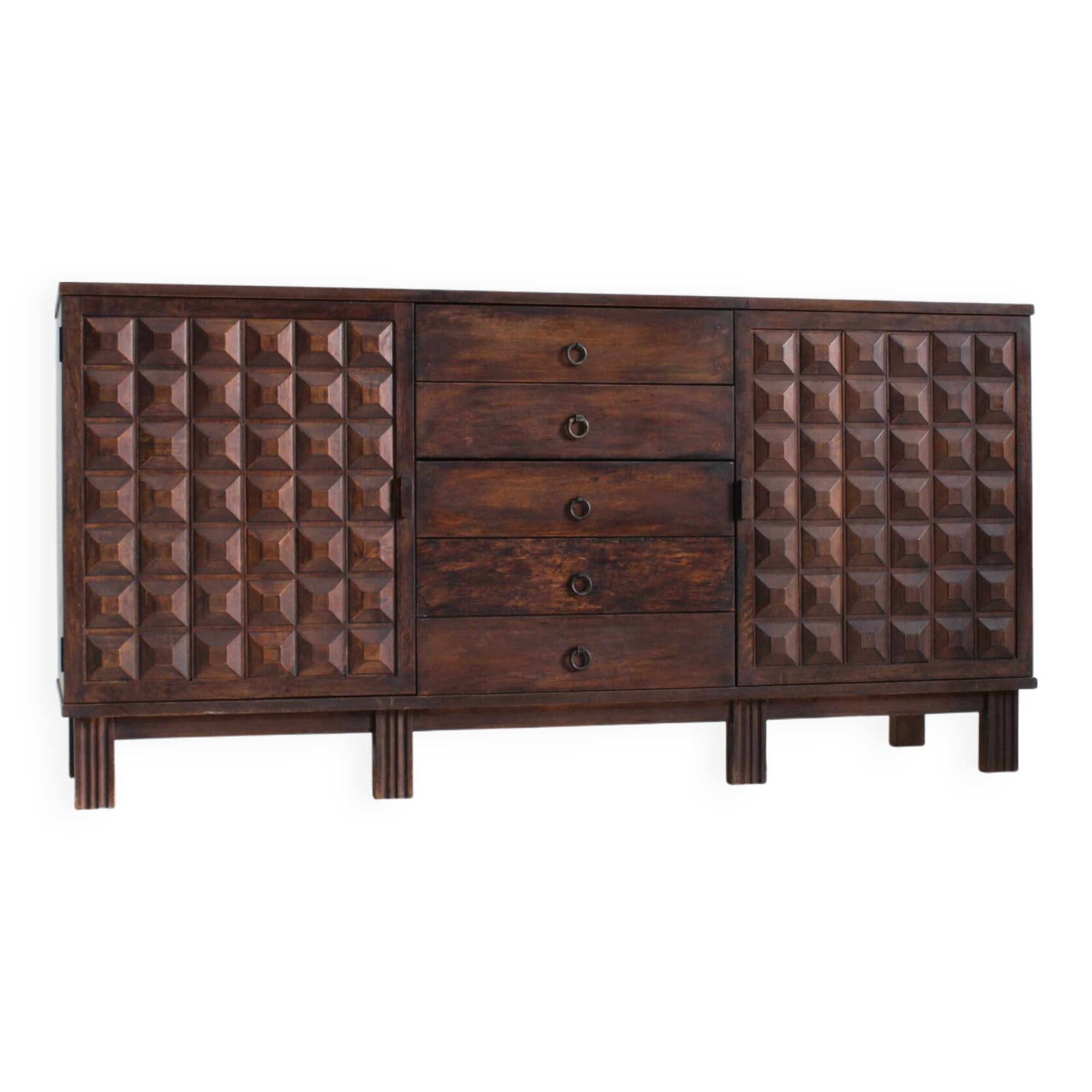 Brutalist Spanish carved sideboard credenza