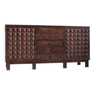 Brutalist Spanish carved sideboard credenza