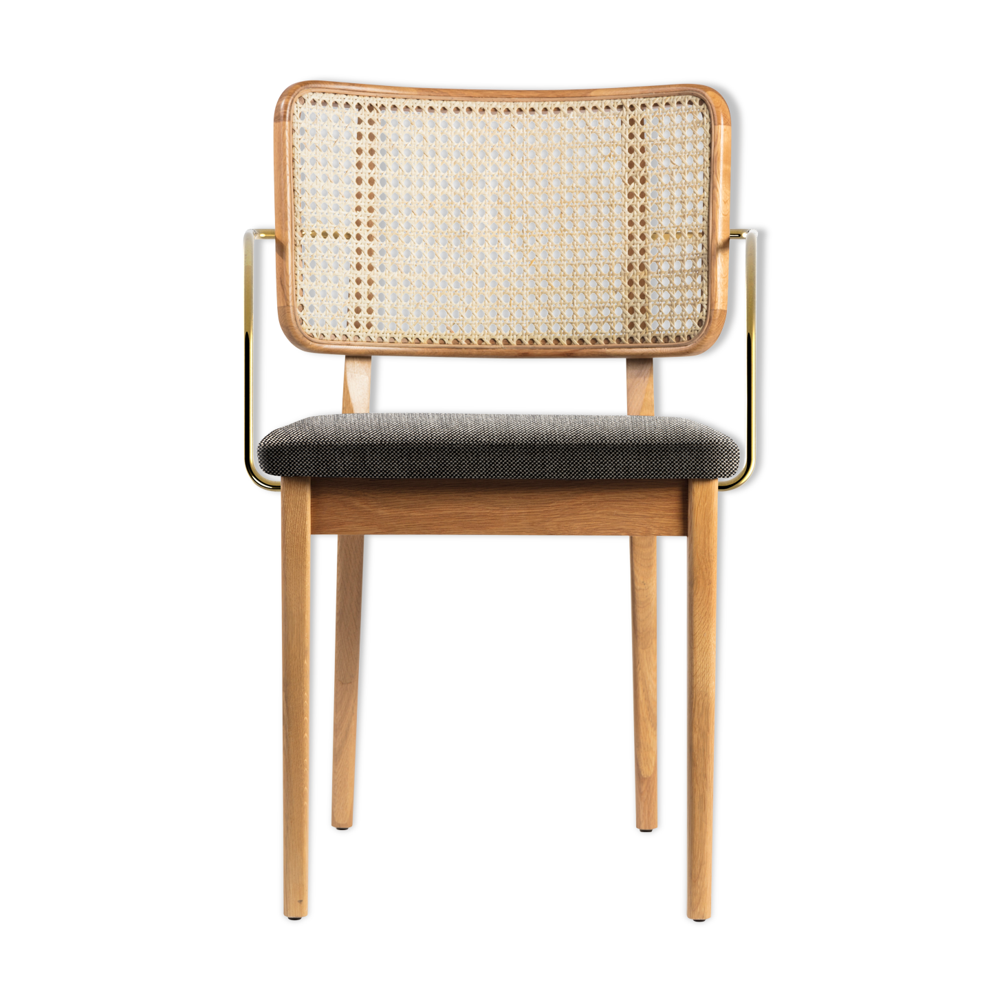 Light wood caning chair armrests red Edition caviar fabric