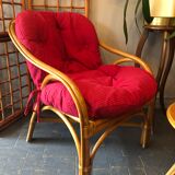 Duo of rattan armchairs with cushions