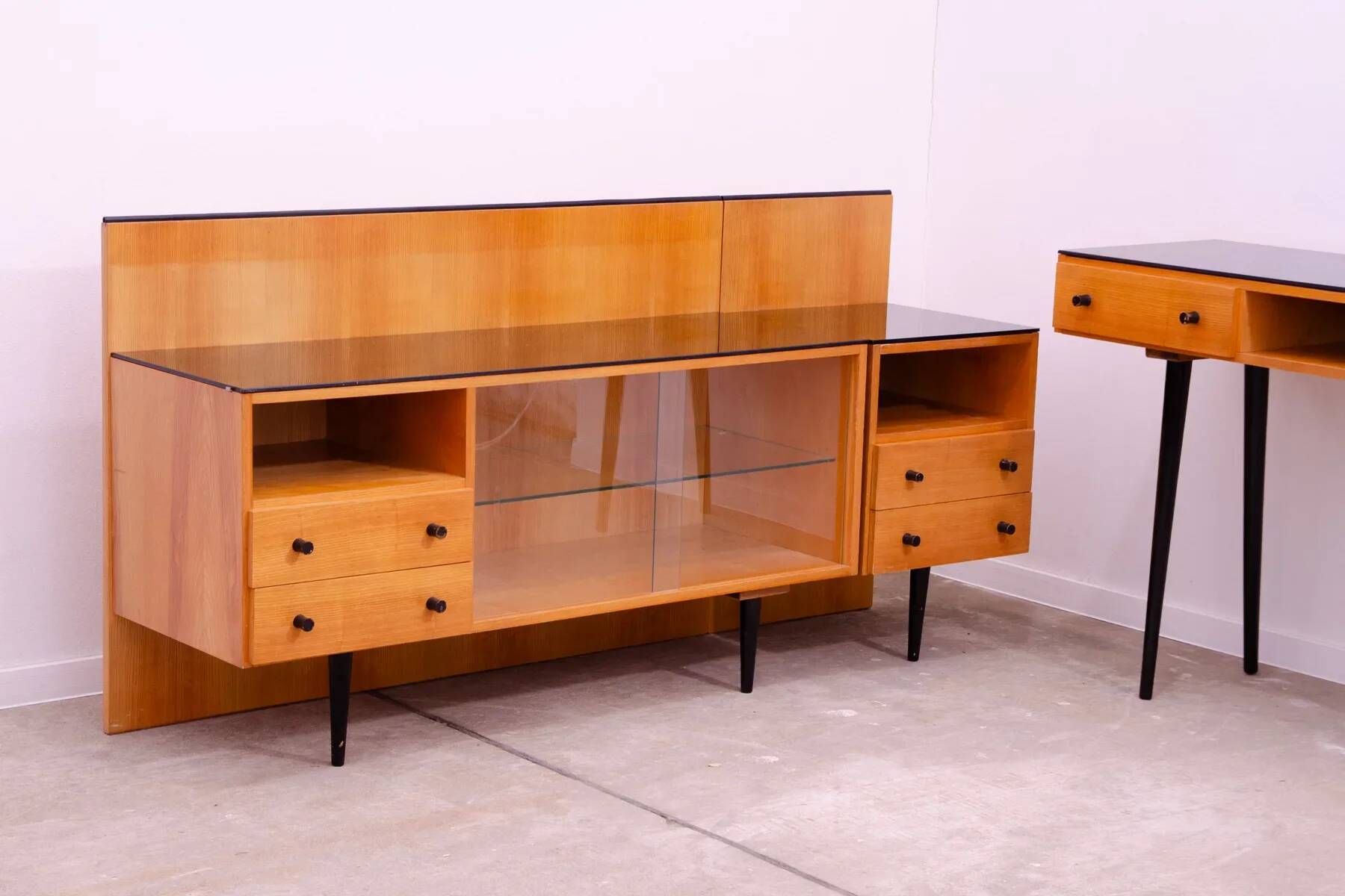 Mid-century glazed cabinet bookcase by Mojmír Požár