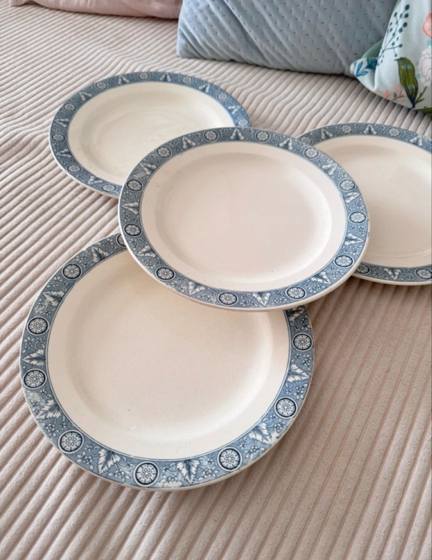Lot de 4 belles assiettes plates en terre de fer