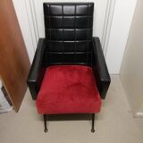 Lot de 2 fauteuils noirs rouges vintage retro années 50 60