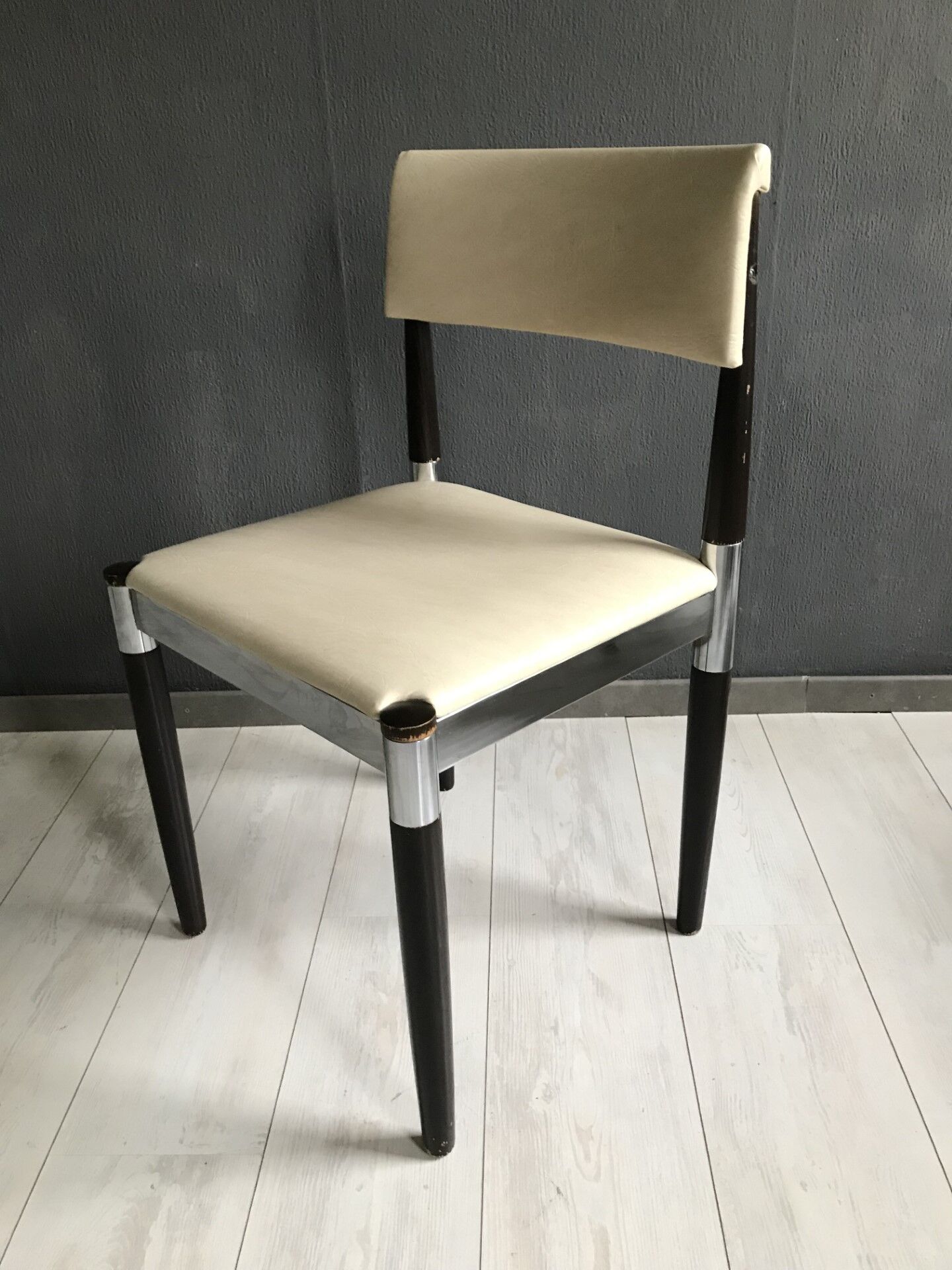 4 x Vintage Dining Table Chairs Chrome Wood 1960s