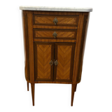 Small half-moon chest of drawers in Louis XVI style – marquetry and marble top