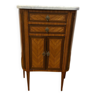 Small half-moon chest of drawers in Louis XVI style – marquetry and marble top