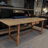 Table de travail vintage en sapin et en métal années 30