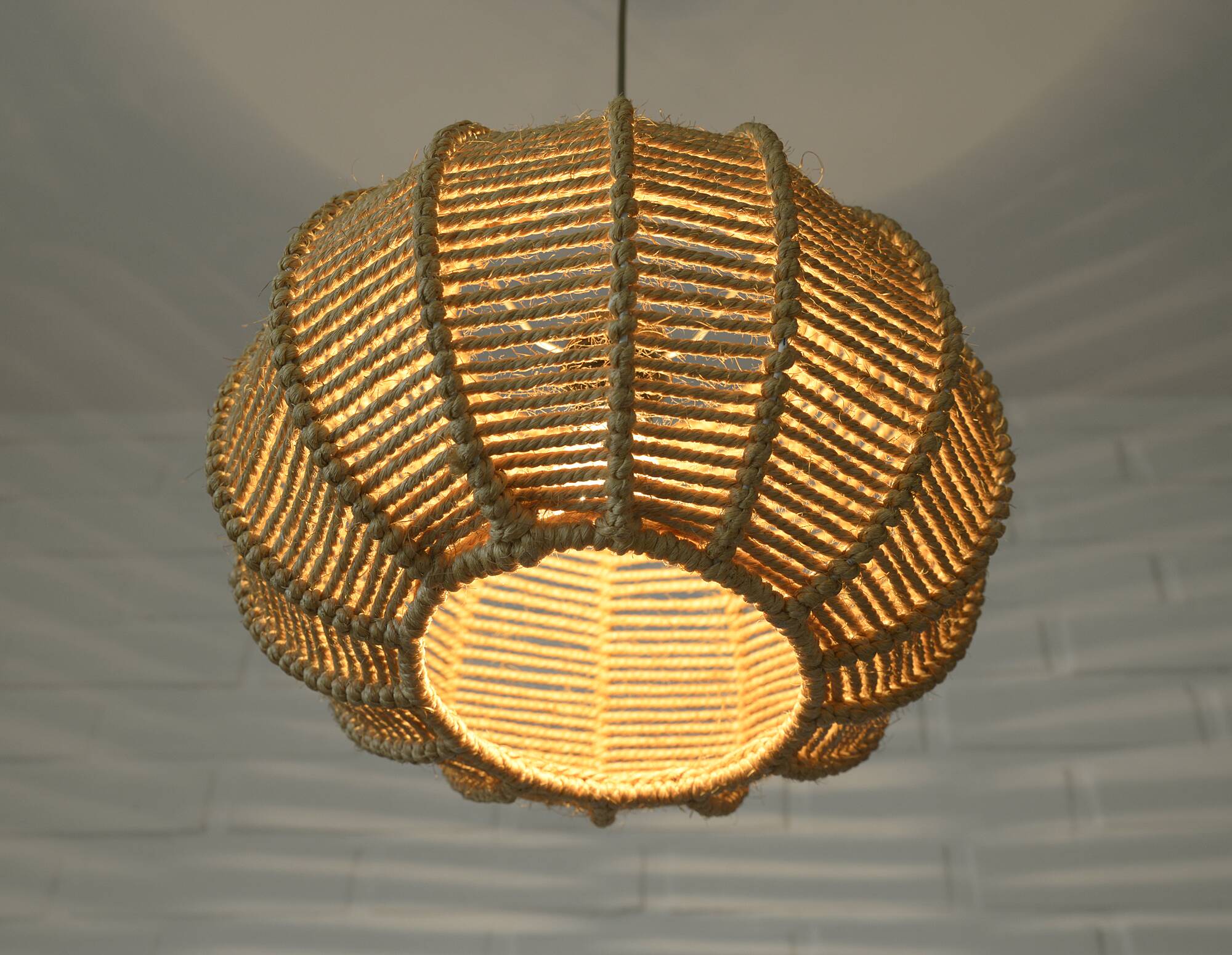Vintage Rope Pendant Lamp / Handmade Rustic Chandelier/ Hanging Light 1970