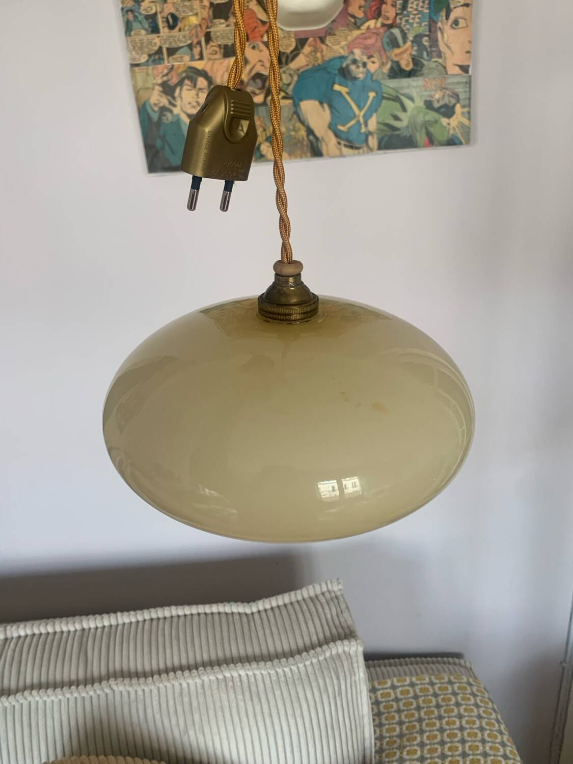 Vintage opaline globe pendant lamp / portable lamp