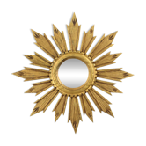 Miroir convexe en bois vintage en forme de soleil, France, 51 cm