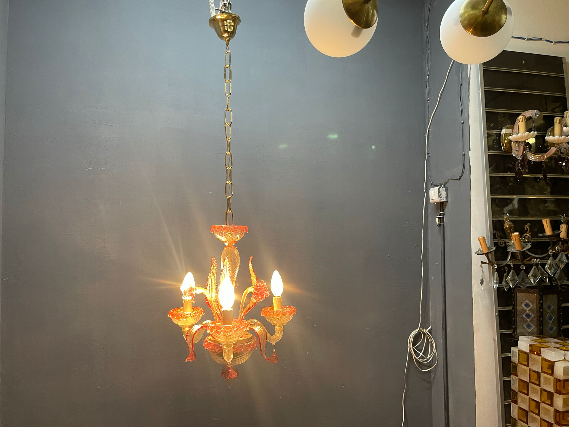 Venetian Pink Murano Glass Chandeliers Set of 2, 1960s