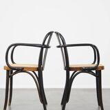 Set of 2 vintage wooden design dining/bistro chairs with woven seats