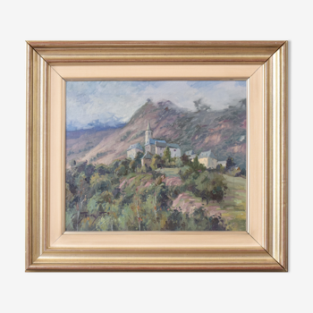 Village post-impressionniste et montagnes, Vicente Gomez Fuste
