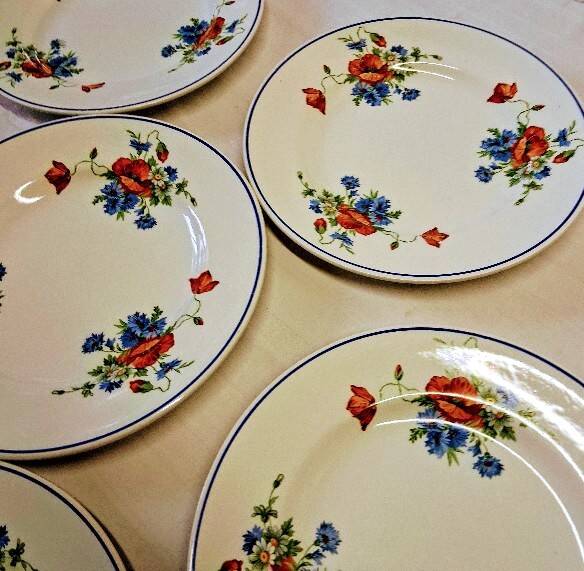 6 flat plates from Salins les Bains, "Poppies" pattern, in very good condition