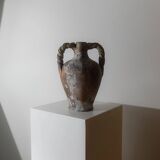 18th-century antique terracotta amphora, Italian ceramic with twisted handles.