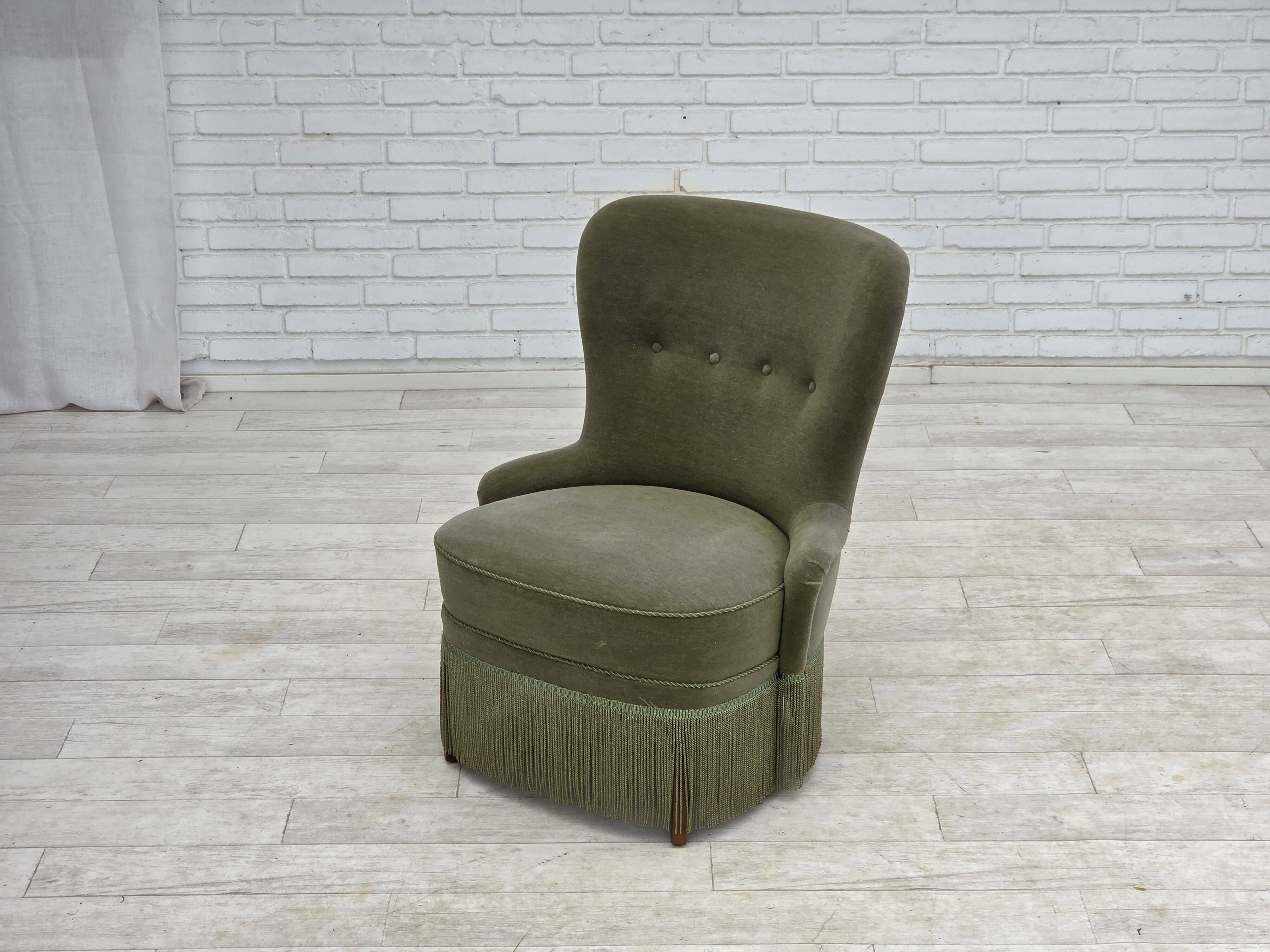 1970s, Danish armchair, green furniture velour.