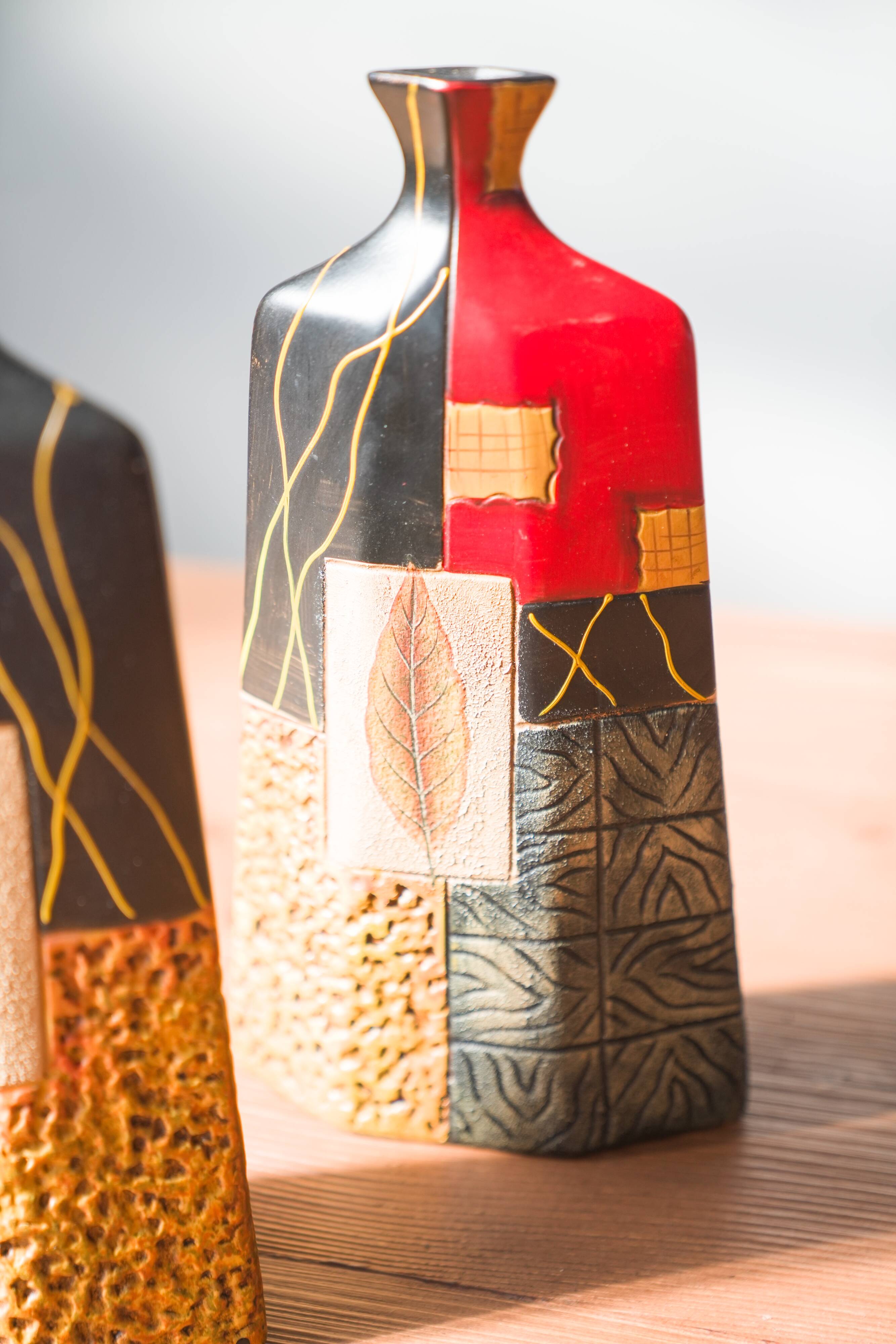 Pair of 1980s-90s Terracotta Vases – Geometric and Textured Design