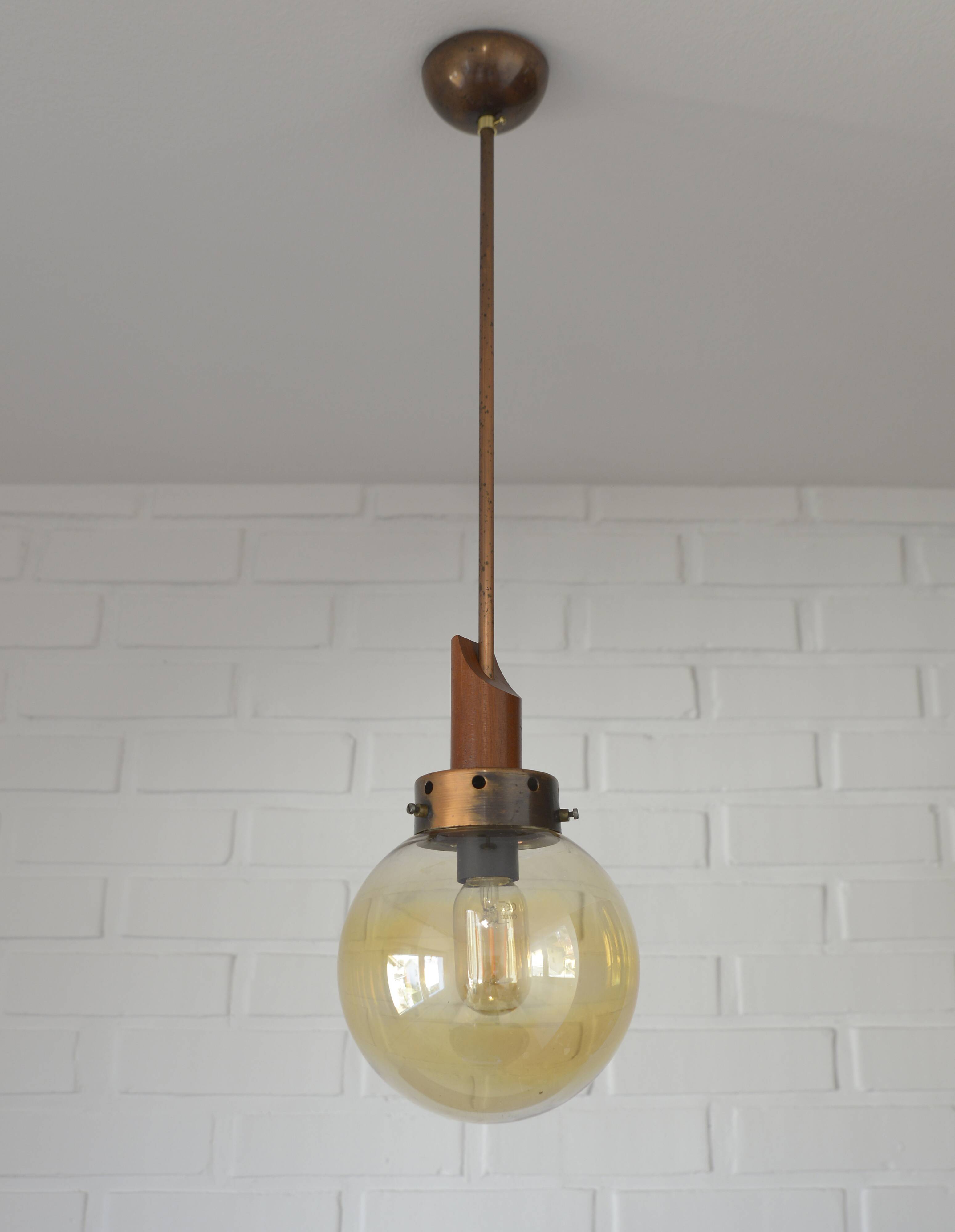 Vintage pendant light set of 2 rustic copper hanging lamps Yugoslavia 1970