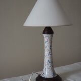 Extra bedside table lamp in earthenware and wooden base
