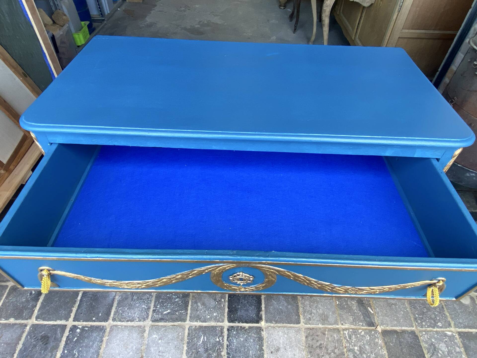 Commode Louis XVI Relookée Bleu Roi et Dorures