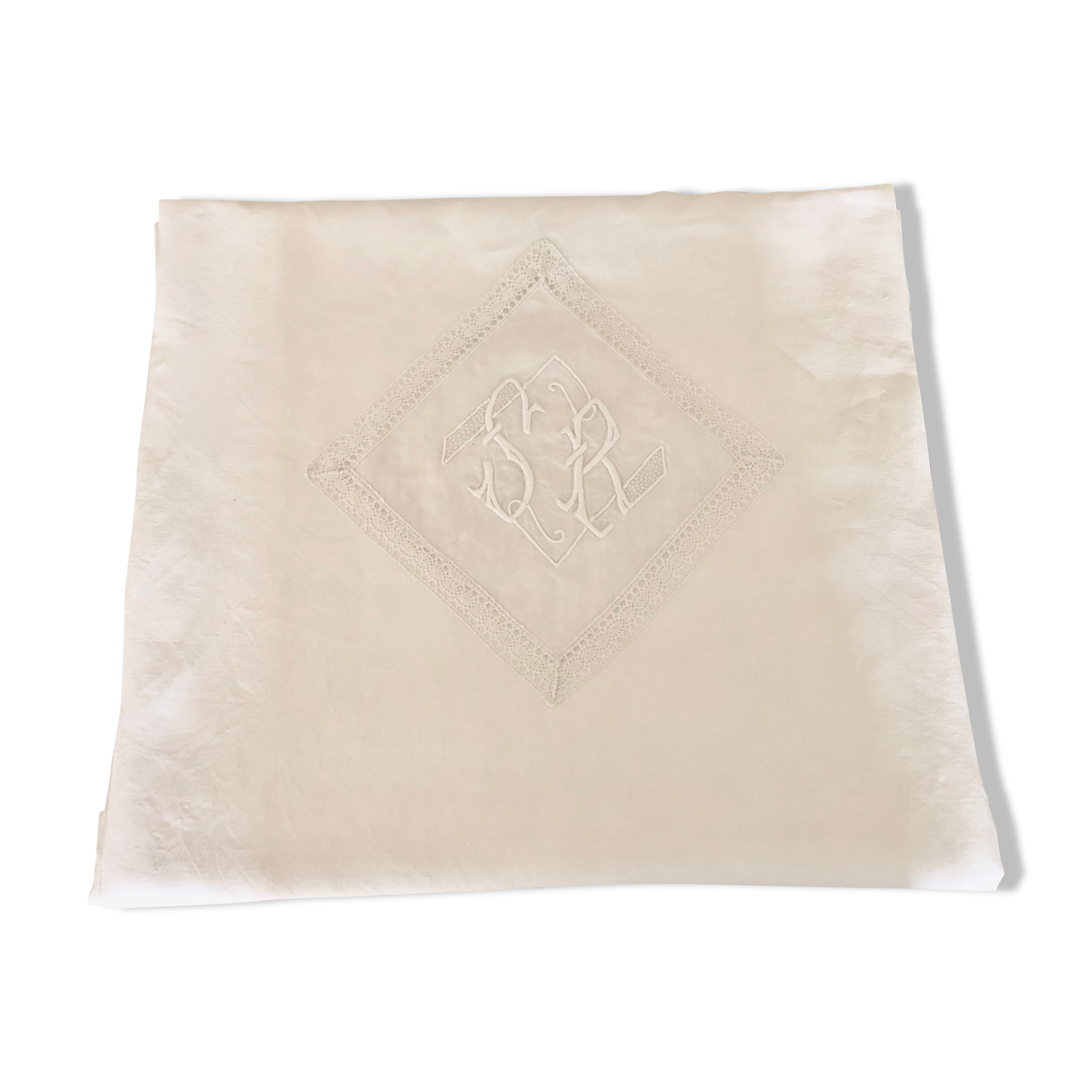 Antique linen, tablecloth, central monogram SR