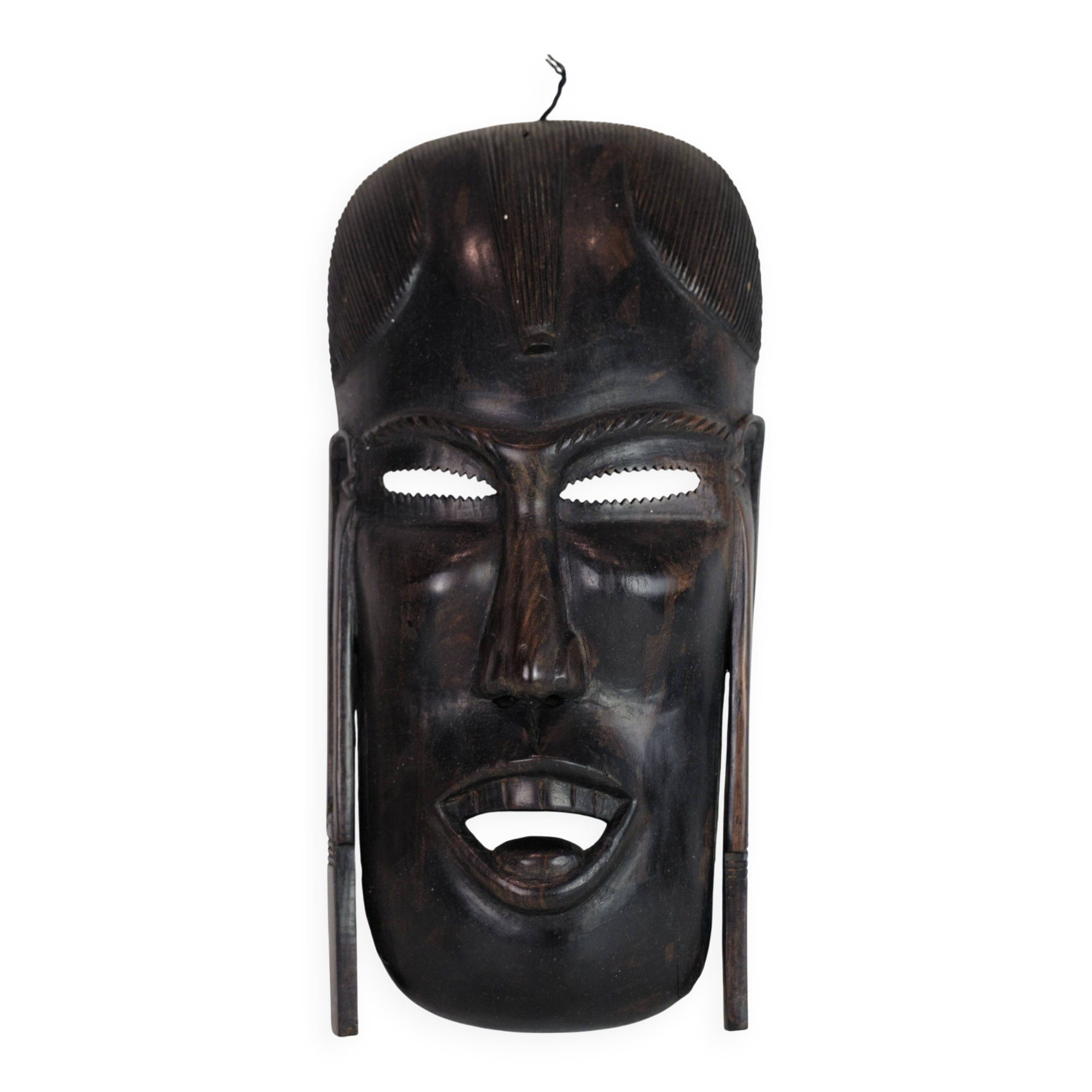 African Mask Hand Craved In Dark Wood From West Africa