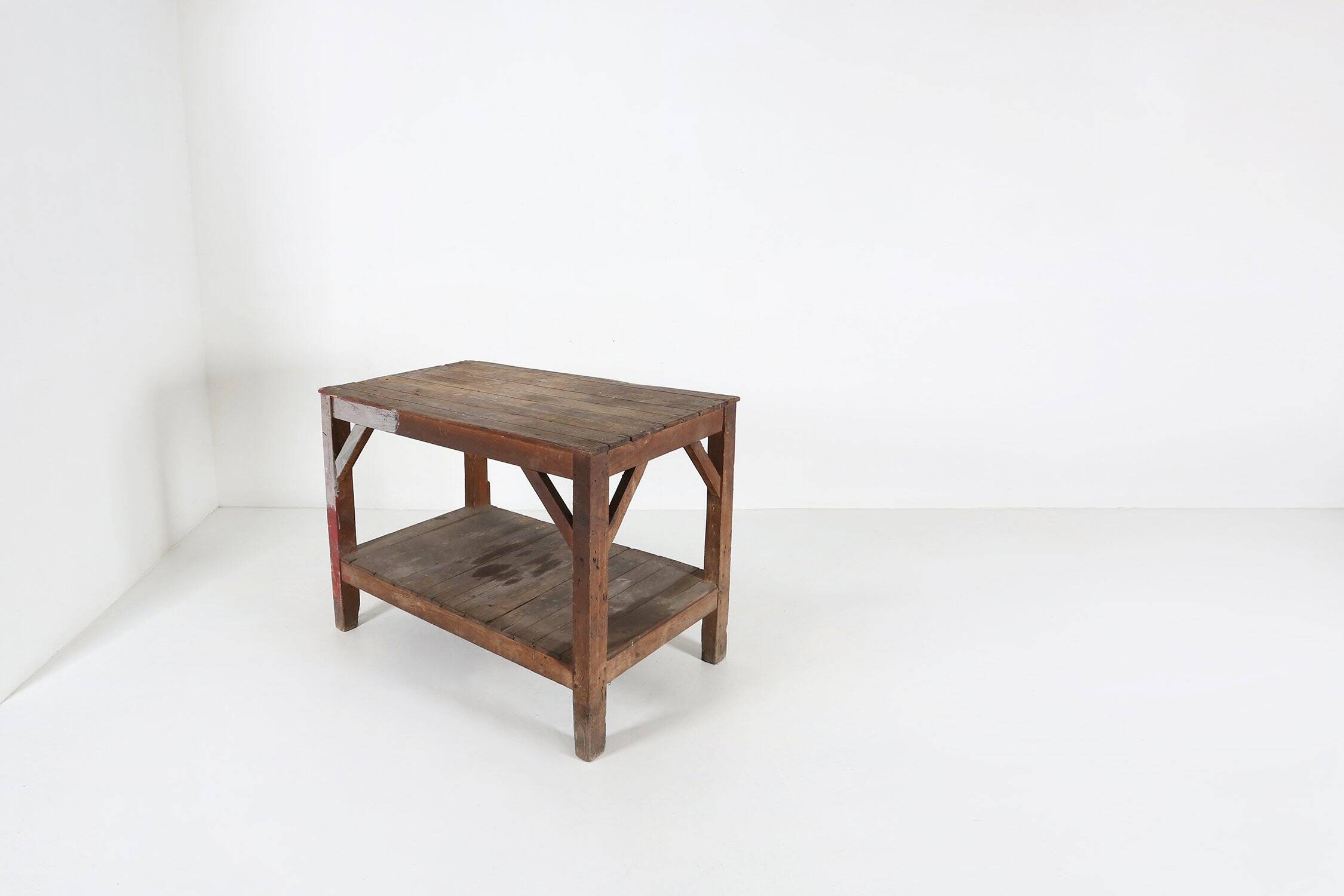 Table console industrielle française en bois, années 1920