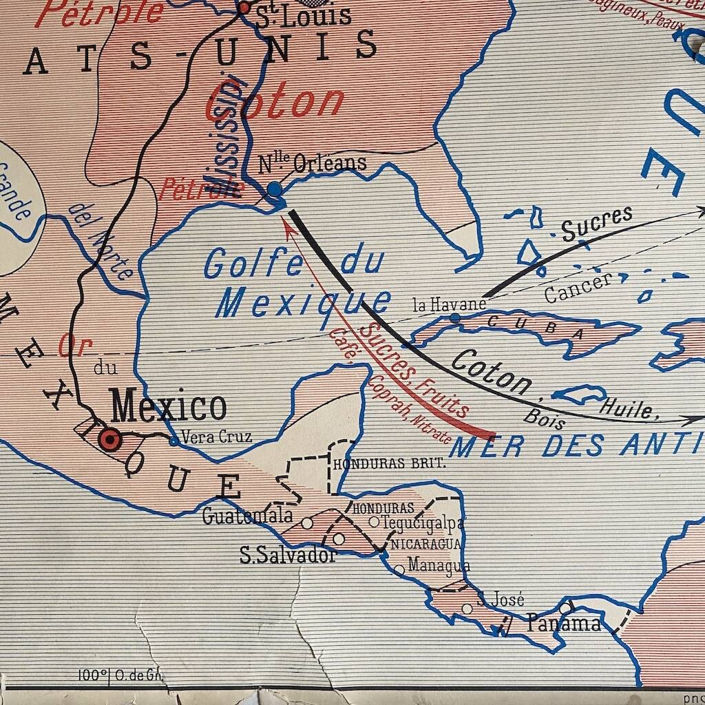 Vintage school map double-sided "South America / North America"