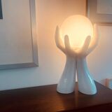 Lampe à main vintage en céramique blanche. France années 1970. Style Memphis