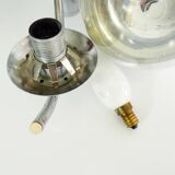 Old 3-branched chandelier in chrome metal and mirrored chrome globe, year 70