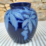Alsace Betschdorf stoneware vase signed Krumeich Remmy with vine motif