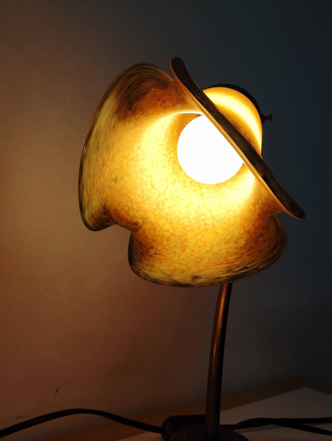 Pair of tulip swan neck bedside lamps in glass paste