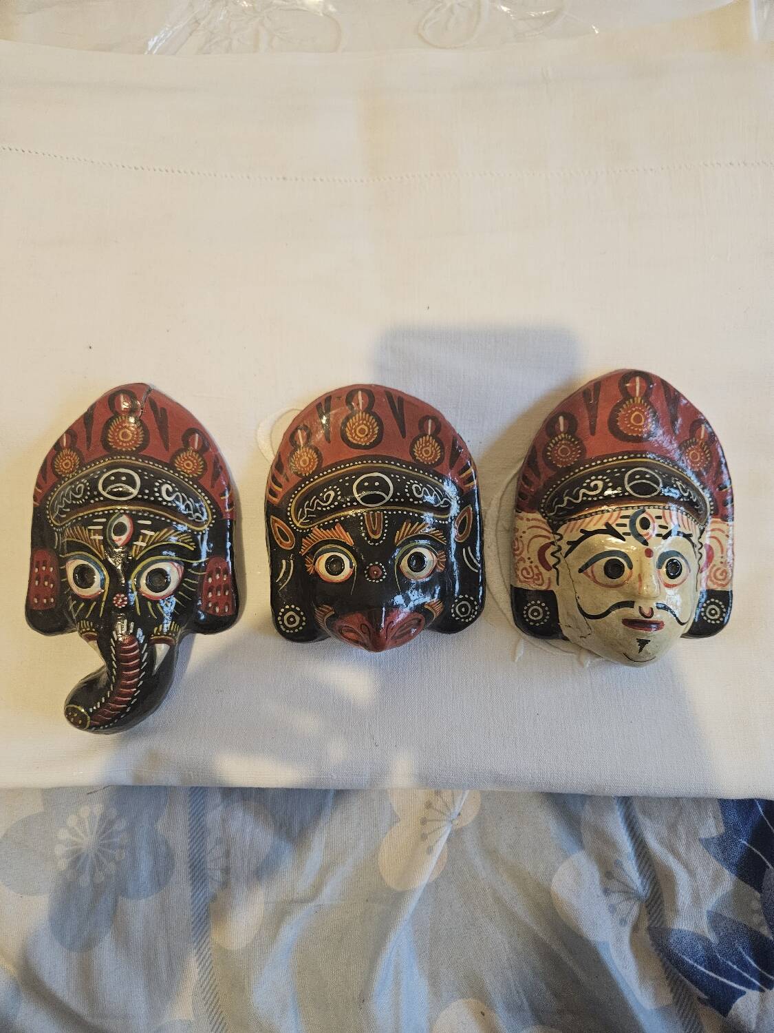 Vintage papier mache wall mask. made in nepal. colorful wall art.