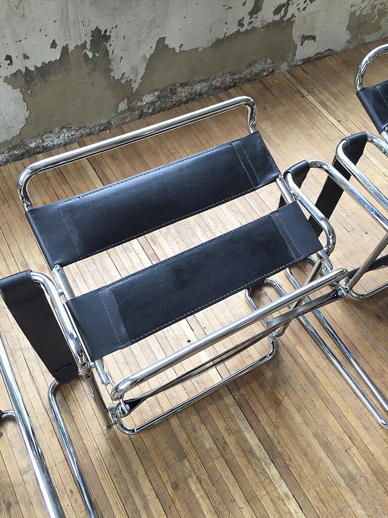 Bauhaus modernist leather chrome armchairs