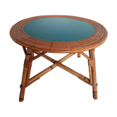Table low rattan wicker 60s acapulco blue