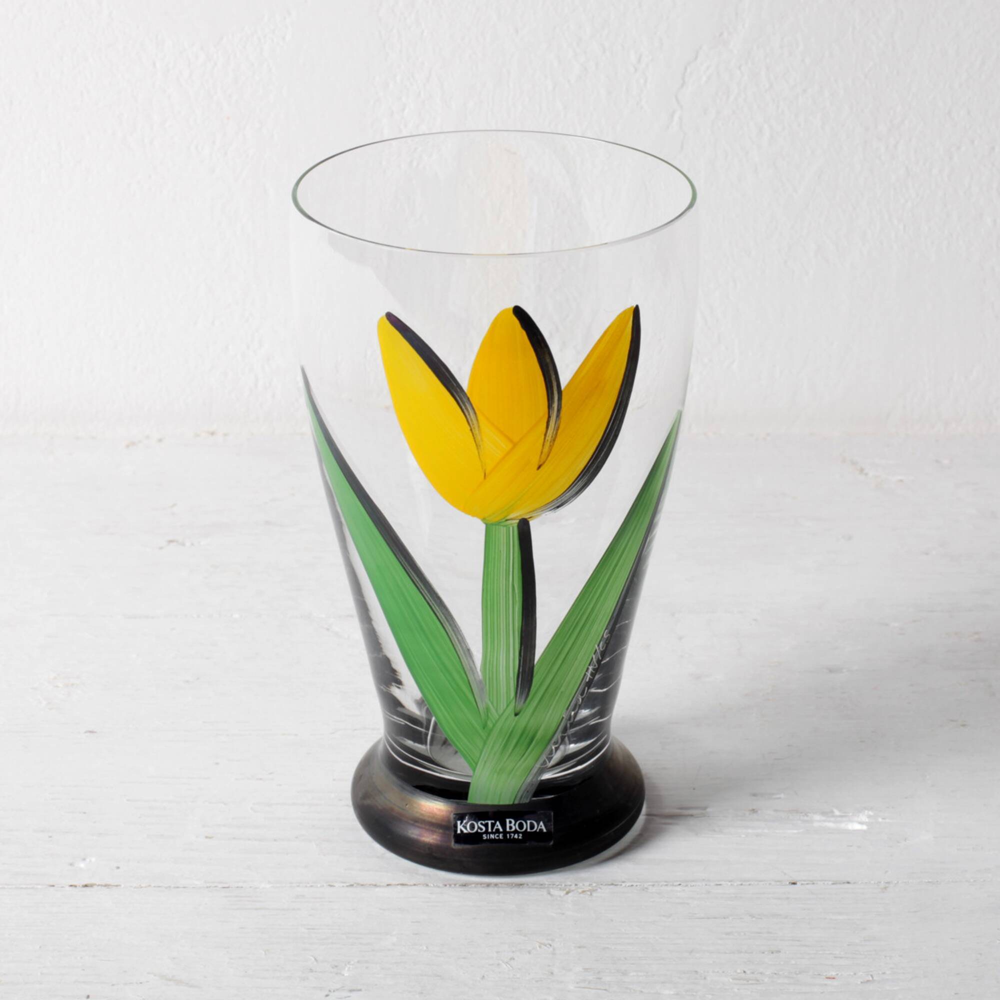 Set of 3 Tulip Crystal Glasses / Red, Yellow, Blue / Ulrica Hydman Vallien