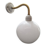 Old opaline brass globe wall light & art deco porcelain base 1930 Ø 13 cm