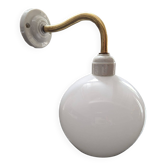 Old opaline brass globe wall light & art deco porcelain base 1930 Ø 13 cm