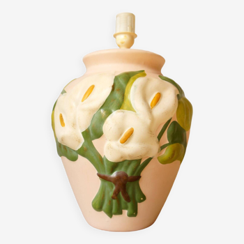 Pied de lampe barbotine "Bouquet d'arums"
