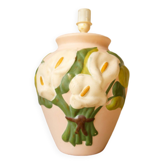 Pied de lampe barbotine "Bouquet d'arums"