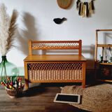 Oak and rattan chest bench 1960