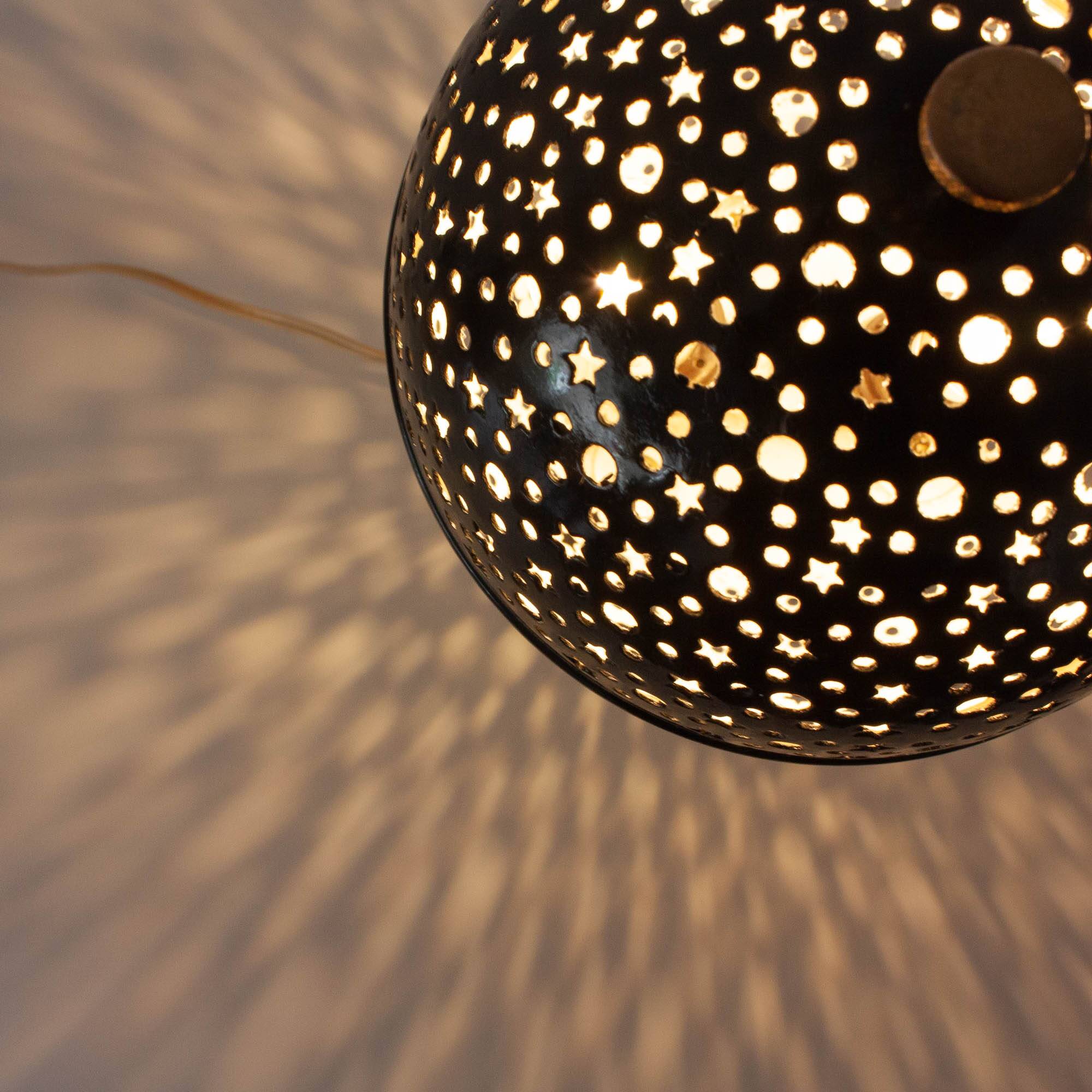 1950s French Saturn Table Lamp in Pierced Aluminum and Brass
