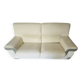 Fixed leather three-seater sofa