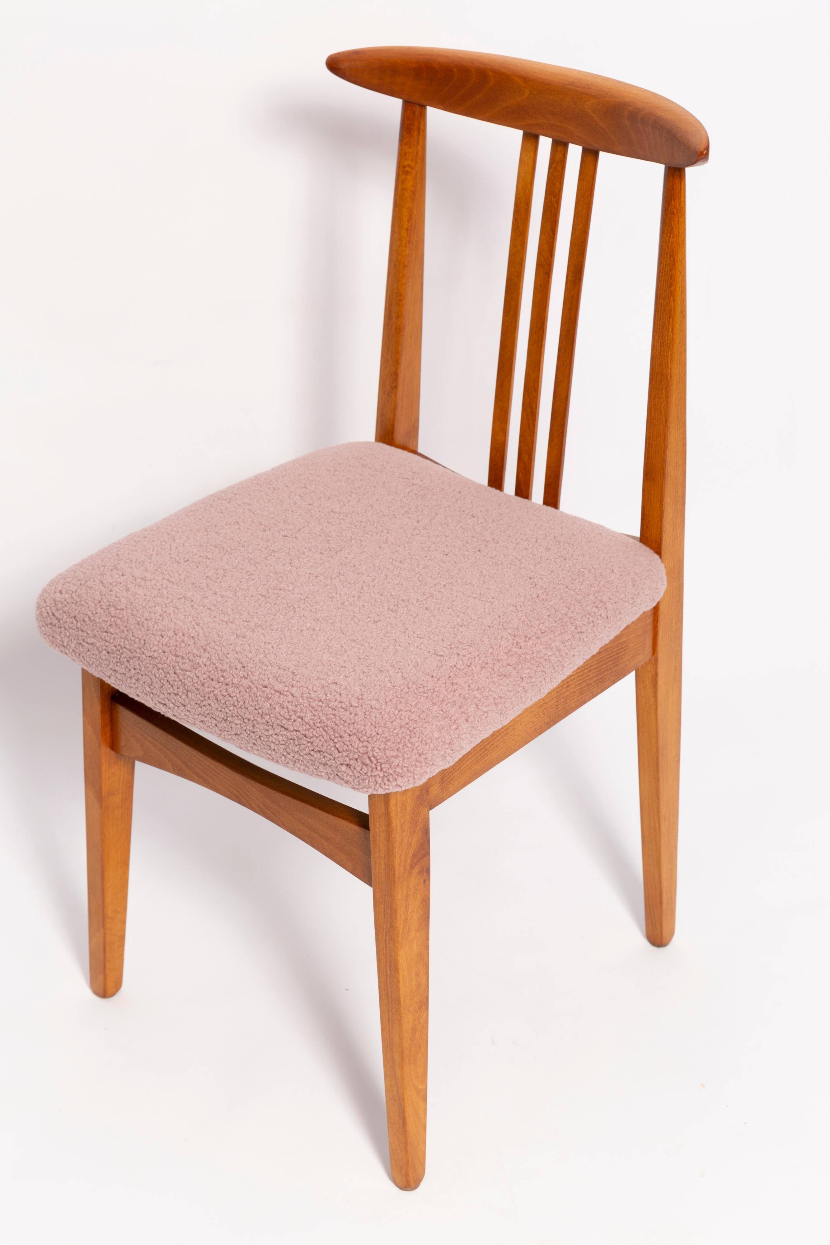 Powder pink boucle chair from the mid-century by M. Zielinski, Europe, 1960s.