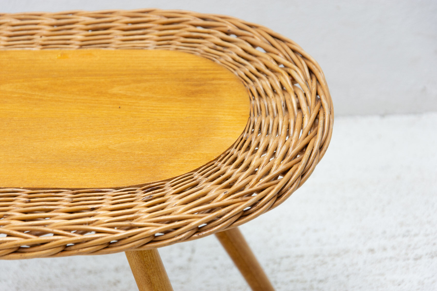 Mid century rattan stool by Jan Kalous for ÚLUV, 1960´s, Czechoslovakia